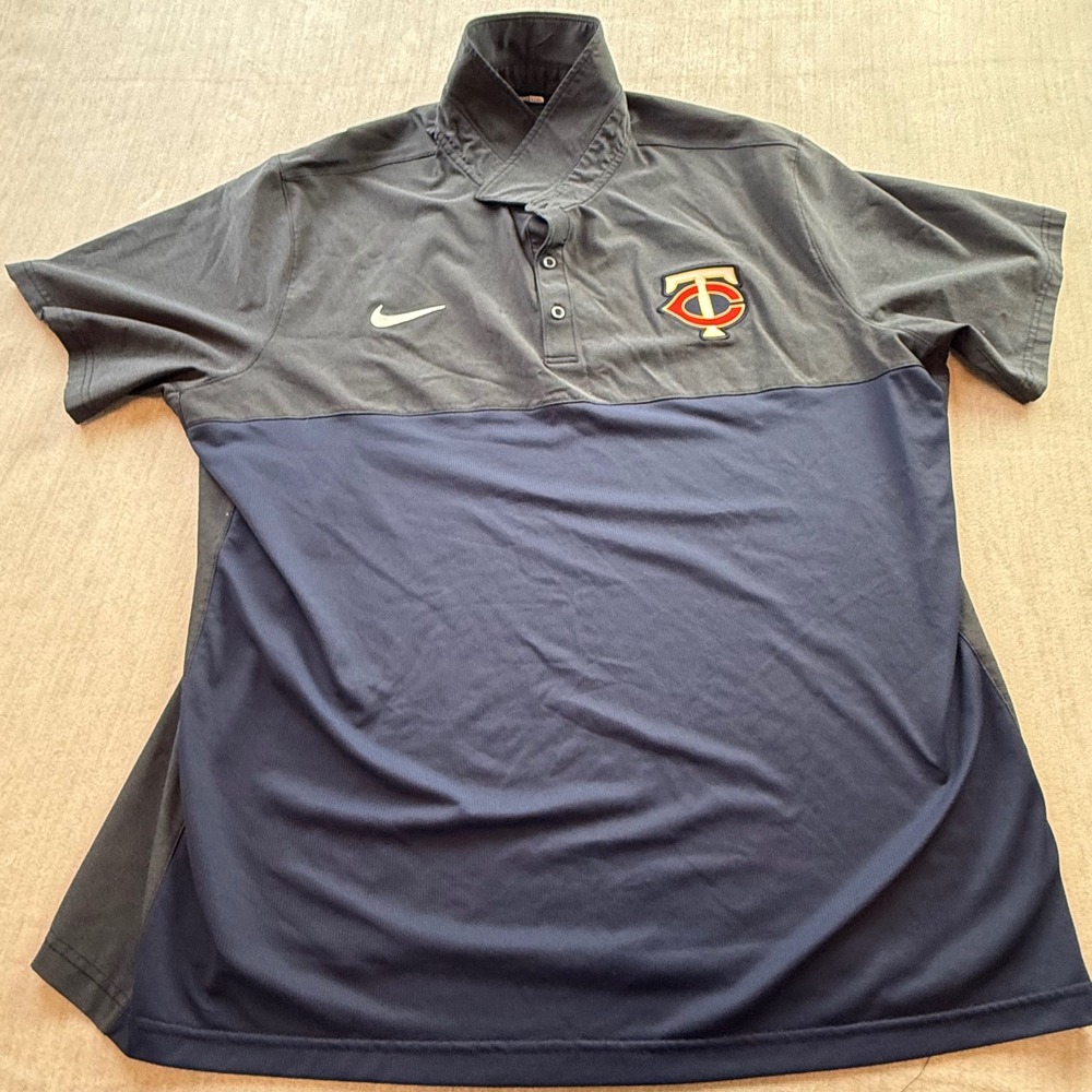 Nike Minnesota Twins MLB Authentic Collection Polo Shirt Mens 3XL Grey Navy Blue